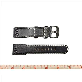 GENUINE LEATHER STRAP (24 mm)  -  BLACK - WHITE STITCHES, BLACK-IP TONE