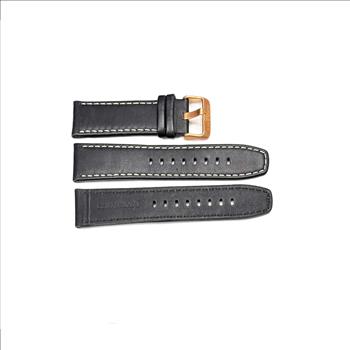 GENUINE LEATHER REPLACEMENT STRAP (24 mm)  - BLACK (WHITE STITCHES)