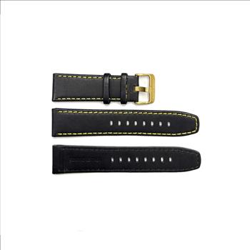 GENUINE LEATHER REPLACEMENT STRAP (24 mm)  - BLACK (YELLOW STITCHES)