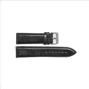 HIGH QUALITY GENUINE LEATHER STRAP (24 mm) -  ALL BLACK SOFT TEXTURE - ON0001-LIZ_BK