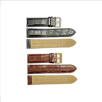 ADEE KAYE -  SET of 2 (BLACK/BROWN) TEXTURE GENUINE LEATHER REPLACEMENT STRAP