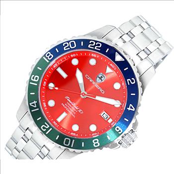 LeChateau, Men's TIME BOLD- X1 COLLECTION, NH35 AUTOMATIC MOVEMENT, 10 ATM, SILVERTONE - BLUE/GREEN - RED DIAL, C1S737BU-GN_RD -MSRP:  $2,340.00