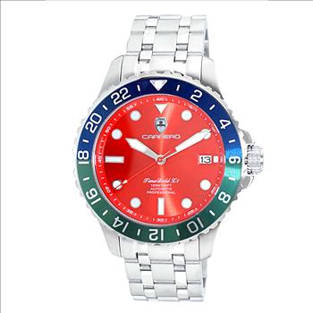 LeChateau, Men's TIME BOLD- X1 COLLECTION, NH35 AUTOMATIC MOVEMENT, 10 ATM, SILVERTONE - BLUE/GREEN - RED DIAL, C1S737BU-GN_RD -MSRP:  $2,340.00