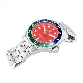LeChateau, Men's TIME BOLD- X1 COLLECTION, NH35 AUTOMATIC MOVEMENT, 10 ATM, SILVERTONE - BLUE/GREEN - RED DIAL, C1S737BU-GN_RD -MSRP:  $2,340.00