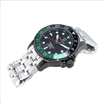 LeChateau, Men's TIME BOLD- X1 COLLECTION, NH35 AUTOMATIC MOVEMENT, IP-BLACK - BLACK/GREEN, C1B737GN-BK_SS - MSRP:  $2,340.00