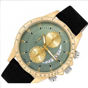 Lechateau Mens, Swiss-Ronda Chronograph Mov't, 2- Told Gold, Teal Green Dial, C2T101LGN-LBK - MSRP: $2,460.00