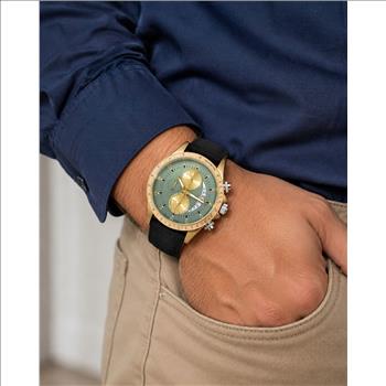 Lechateau Mens, Swiss-Ronda Chronograph Mov't, 2- Told Gold, Teal Green Dial, C2T101LGN-LBK - MSRP: $2,460.00