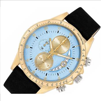 Lechateau Mens, Swiss-Ronda Chronograph Mov't, 2- Told Gold, Teal Blue Dial, C2T101UBU_LBK - MSRP: $2,460.00