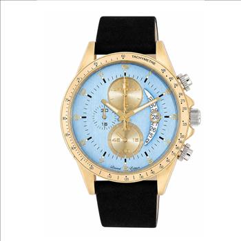 Lechateau Mens, Swiss-Ronda Chronograph Mov't, 2- Told Gold, Teal Blue Dial, C2T101UBU_LBK - MSRP: $2,460.00
