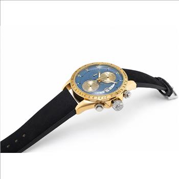 Lechateau Mens, Swiss-Ronda Chronograph Mov't, 2- Told Gold, Teal Blue Dial, C2T101UBU_LBK - MSRP: $2,460.00