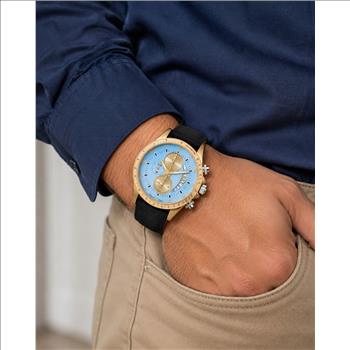 Lechateau Mens, Swiss-Ronda Chronograph Mov't, 2- Told Gold, Teal Blue Dial, C2T101UBU_LBK - MSRP: $2,460.00