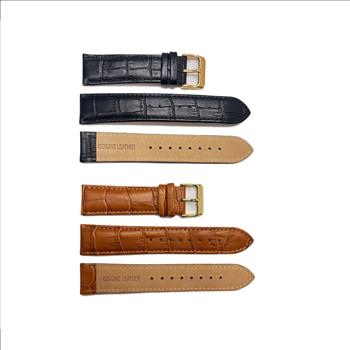 GENUINE LEATHER STRAP (22 mm) -  SET OF 2 (BLACK-ROSE / DARK BROWN -GOLD) SOFT LIGHT TEXTURE - AK0006-2SET 