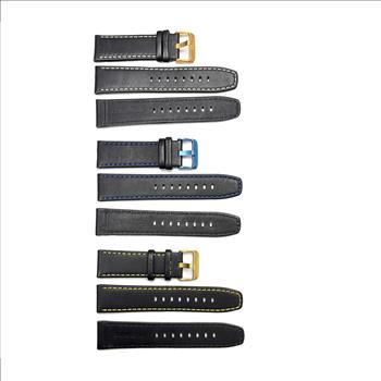 GENUINE LEATHER STRAP (24 mm) -  SET OF 3 (WHITE-GOLD/ BLUE - IPBI/ YELLOW-GOLD) SOFT SHINE TEXTURE- AK0008-3SET