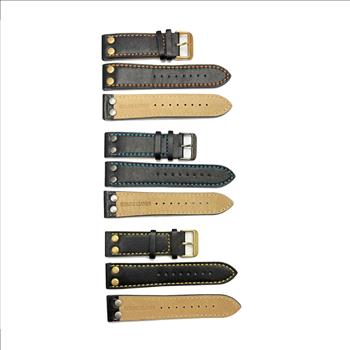 GENUINE LEATHER STRAP (24 mm) -  SET OF 3 (ORANGE-GOLG/BLUE - IPGUN/YELLOW-GOLD) SOFT SHINE TEXTURE - AK0007-3SET