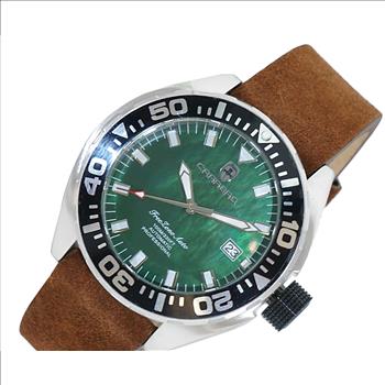 LeChateau, Men's Automatic NH35-24 JEWEL Mov't, GREEN MOP- Dial - Black Bezel, Brown Sued Leather  Band, C1S8925-GN_LBN - MSRP: $2,388.00