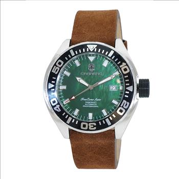 LeChateau, Men's Automatic NH35-24 JEWEL Mov't, GREEN MOP- Dial - Black Bezel, Brown Sued Leather  Band, C1S8925-GN_LBN - MSRP: $2,388.00
