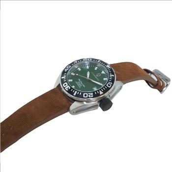 LeChateau, Men's Automatic NH35-24 JEWEL Mov't, GREEN MOP- Dial - Black Bezel, Brown Sued Leather  Band, C1S8925-GN_LBN - MSRP: $2,388.00