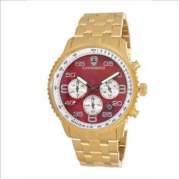 Lechateau - VR32 Mov't Chronograph Mov't, Maroon-MOP Dial, Gold tone Stainless Steel case and band (MSRP: $2,220.00)