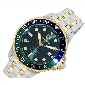 TORINO CARRERO, TIME BOLD- X1 COLLECTION, NH35 AUTOMATIC MOVEMENT, 10 ATM, 2-TONE GOLD , GREE DIAL_ GREEN/BLUE BEZEL, (MSRP: $2,340.00)