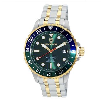 TORINO CARRERO, TIME BOLD- X1 COLLECTION, NH35 AUTOMATIC MOVEMENT, 10 ATM, 2-TONE GOLD , GREE DIAL_ GREEN/BLUE BEZEL, (MSRP: $2,340.00)