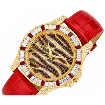 ADEE KAYE, MULTI-COLORED STONE (RED- WHITE) QUARTZ MOV'T, AK1177R_LRD - RETAIL AT (MSRP: $545.00)