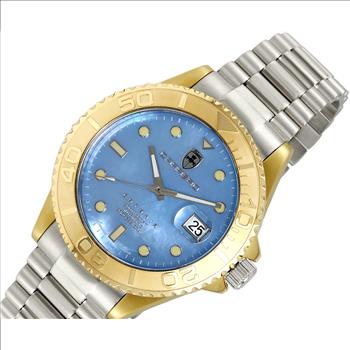 Lechateau Watches Men's Automatic - Magnifying Date, Blue MOP Dial with Goldtone Case  - C1G266BK-BU_SS - Retail at (MSRP: $ 2,124.00)