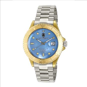 Lechateau Watches Men's Automatic - Magnifying Date, Blue MOP Dial with Goldtone Case  - C1G266BK-BU_SS - Retail at (MSRP: $ 2,124.00)