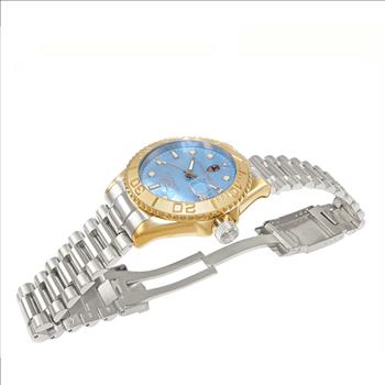 Lechateau Watches Men's Automatic - Magnifying Date, Blue MOP Dial with Goldtone Case  - C1G266BK-BU_SS - Retail at (MSRP: $ 2,124.00)