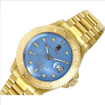 Lechateau Watches Men's Automatic - Magnifying Date, Blue MOP Dial with Goldtone Case and Band  - C1G266GO-BU - Retail at (MSRP: $ 2,124.00)