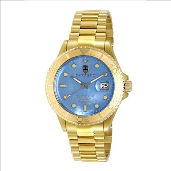 Lechateau Watches Men's Automatic - Magnifying Date, Blue MOP Dial with Goldtone Case and Band  - C1G266GO-BU - Retail at (MSRP: $ 2,124.00)