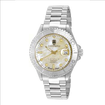 Lechateau Watches Men's Automatic - Magnifying Date, Yellow MOP Dial with Silvertone and Band  - C1S266BU-GO - Retail at (MSRP: $ 2,124.00)