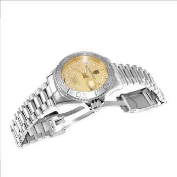 Lechateau Watches Men's Automatic - Magnifying Date, Yellow MOP Dial with Silvertone and Band  - C1S266BU-GO - Retail at (MSRP: $ 2,124.00)