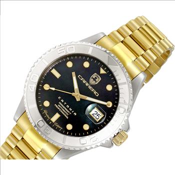 Lechateau Watches Men's Automatic - Magnifying Date, Black MOP Dial with Silvertone Case and Goldtone Band  - C1S266BU-BKGO_GO - Retail at (MSRP: $ 2,124.00)