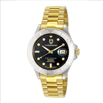 Lechateau Watches Men's Automatic - Magnifying Date, Black MOP Dial with Silvertone Case and Goldtone Band  - C1S266BU-BKGO_GO - Retail at (MSRP: $ 2,124.00)