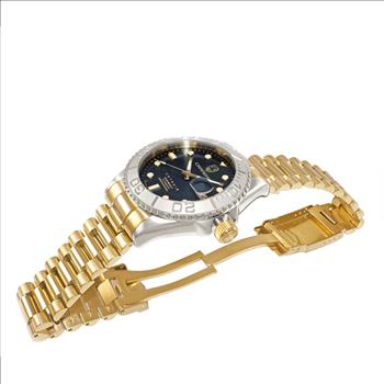 Lechateau Watches Men's Automatic - Magnifying Date, Black MOP Dial with Silvertone Case and Goldtone Band  - C1S266BU-BKGO_GO - Retail at (MSRP: $ 2,124.00)