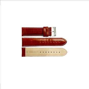 GENUINE LEATHER REPLACEMENT STRAP (24mm) -  BROWN COLOR SILVER BUCKLE - AK0001-BN