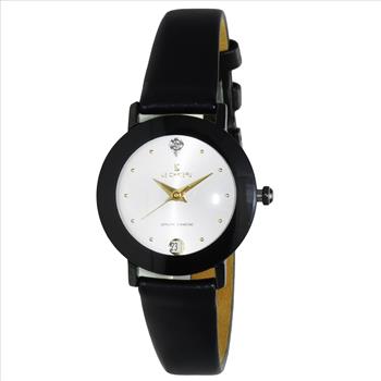 Le Chateau Women's Genuine Diamond, Dome Crystal, Stainless Steel & Leather Watch (MSRP: $445.00)