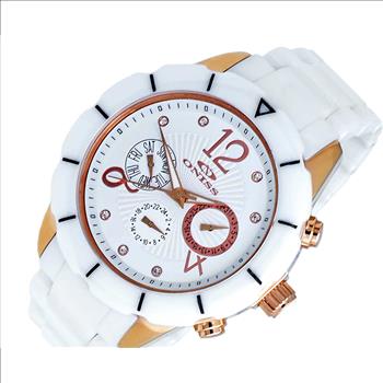 ONISS, White High-tech Ceramic band and Stainless Steel Case with White Ceramic Bezel Rose tone,  (MSRP: $ 550.00)