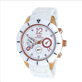 ONISS, White High-tech Ceramic band and Stainless Steel Case with White Ceramic Bezel Rose tone,  (MSRP: $ 550.00)