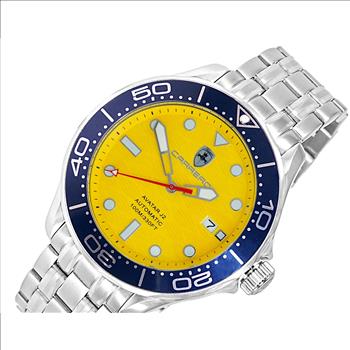 Lechateau Watches- Automatic -24  Jewels NH35, Textured Yellow Date dial, Blue Bezel C1S6161GR_BUYL - Retail at (MSRP: 2,268.00)