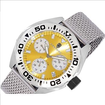 LeChateau, Men's Swiss Multi-Functiom Ronda X30 Movement, Yellow Dial -Bezel, Stainless Steel Mesh-Band, C1S8824-YL_MESH - MSRP: $2,340.00