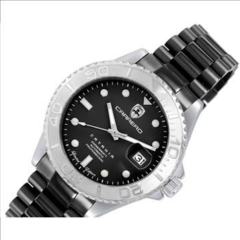 Lechateau Watches Men's Automatic - Magnifying Date, Black Dial and Bracelet with Silvertone Case, C1S266BU_BKIPB - Retail at (MSRP: $ 2,124.00)
