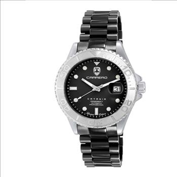 Lechateau Watches Men's Automatic - Magnifying Date, Black Dial and Bracelet with Silvertone Case, C1S266BU_BKIPB - Retail at (MSRP: $ 2,124.00)