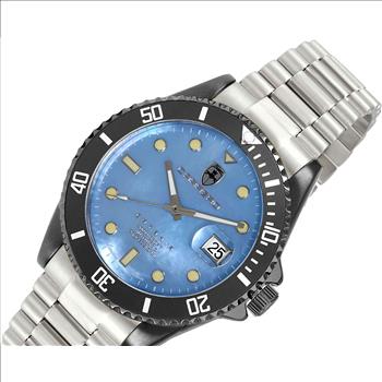 Lechateau Men's Automatic NH35 -21 JEWELS, Blue MOP w/ Magnifying Date Dial with Exhibition Back, Black-IP - C1BK888BK-BU_SS - Retail at (MSRP: $ 2,124.00)