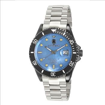Lechateau Men's Automatic NH35 -21 JEWELS, Blue MOP w/ Magnifying Date Dial with Exhibition Back, Black-IP - C1BK888BK-BU_SS - Retail at (MSRP: $ 2,124.00)