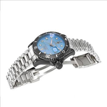 Lechateau Men's Automatic NH35 -21 JEWELS, Blue MOP w/ Magnifying Date Dial with Exhibition Back, Black-IP - C1BK888BK-BU_SS - Retail at (MSRP: $ 2,124.00)