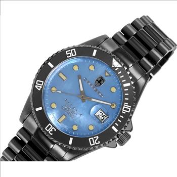 Lechateau Men's Automatic NH35 -21 JEWELS, Blue MOP w/ Magnifying Date Dial with Exhibition Back, Black-IP, C1B888BK_BU -  Retail at (MSRP: $ 2,124.00)