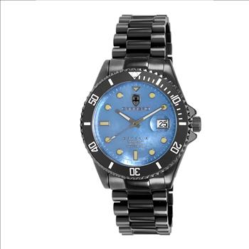 Lechateau Men's Automatic NH35 -21 JEWELS, Blue MOP w/ Magnifying Date Dial with Exhibition Back, Black-IP, C1B888BK_BU -  Retail at (MSRP: $ 2,124.00)