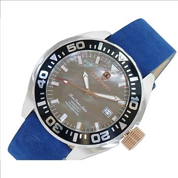 LeChateau, Men's Automatic NH35-24 JEWEL Mov't, Brown MOP- Dial - Black Bezel, Blue Sued Leather band, C1S8925-BN_LBU - MSRP: $2,388.00