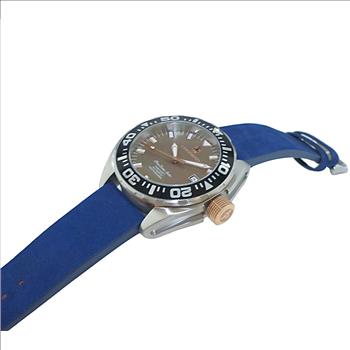 LeChateau, Men's Automatic NH35-24 JEWEL Mov't, Brown MOP- Dial - Black Bezel, Blue Sued Leather band, C1S8925-BN_LBU - MSRP: $2,388.00